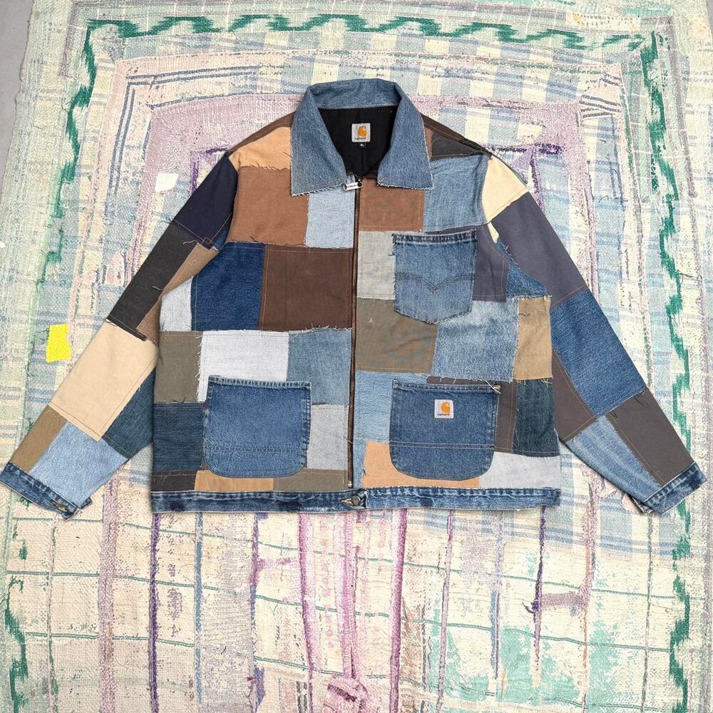 Custom upcycled patchwork carhartt chore jacket size XL
